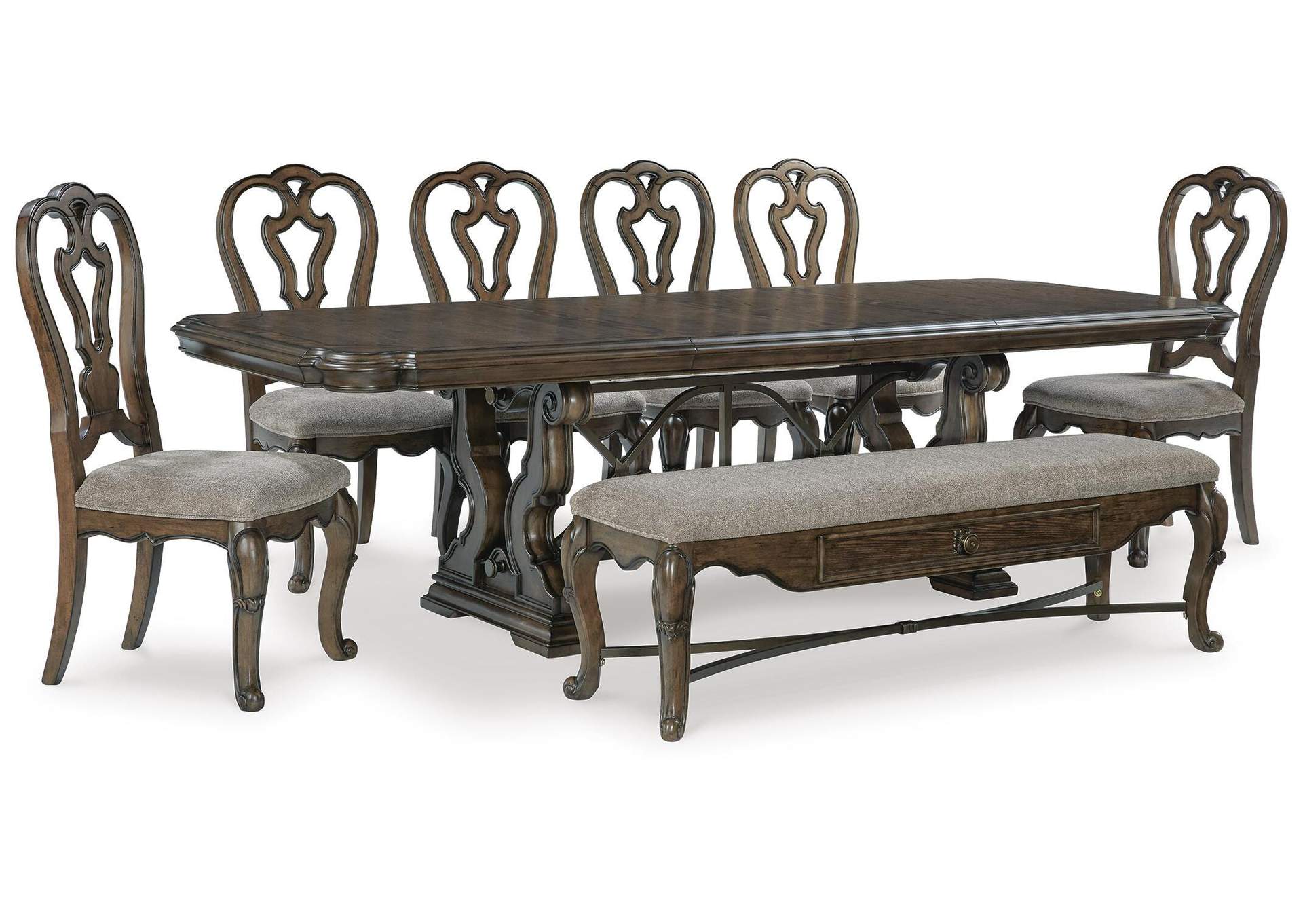 Maylee Dining Table and 6 Chairs and Bench