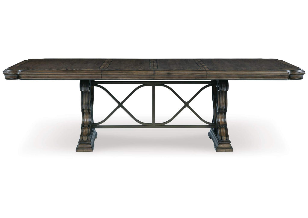 Maylee Extendable Dining Table and 10 Chairs with Storage front view