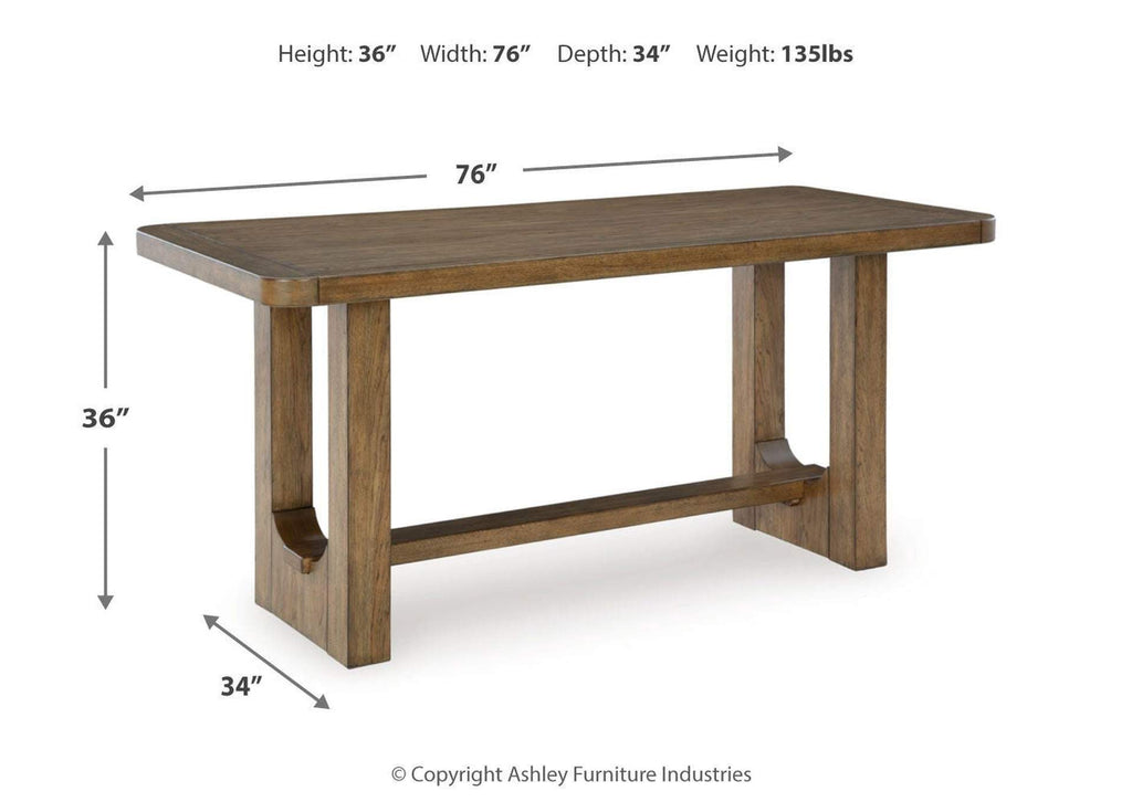 Cabalynn Counter Height Dining Table and 6 Barstools with Storage dimensions