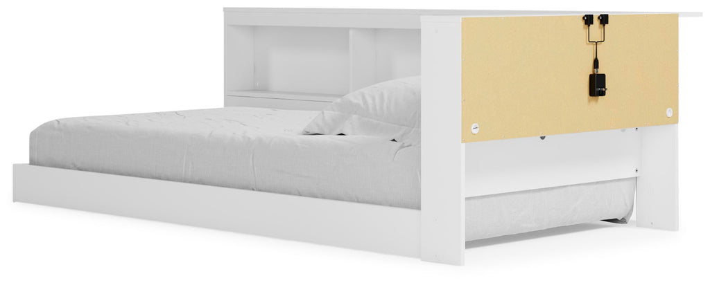 Piperton Twin Bookcase Storage Bed in White, angle view