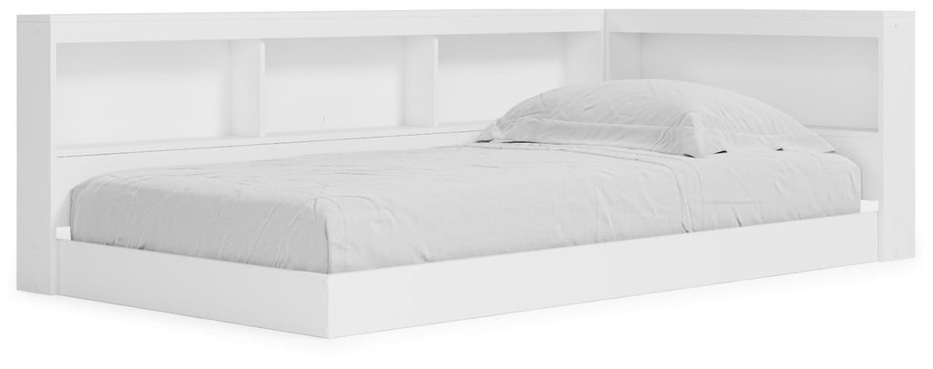 Piperton Twin Bookcase Storage Bed in White, angle view