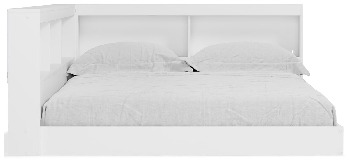 Piperton Full Bookcase Storage Bed in White, side view