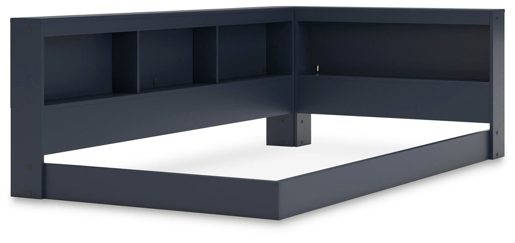 Simmenfort Twin Bookcase Storage Bed in Navy Blue, angle view