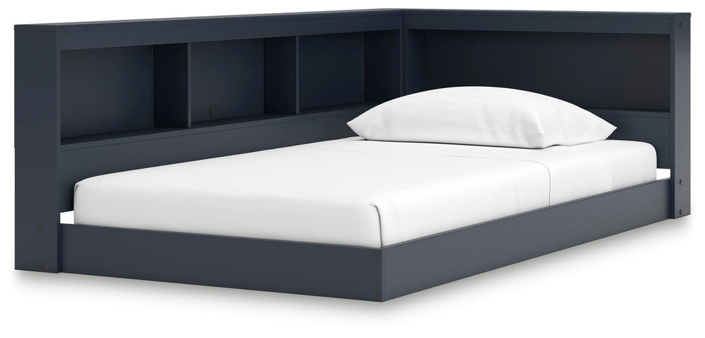 Simmenfort Twin Bookcase Storage Bed in Navy Blue, angle view
