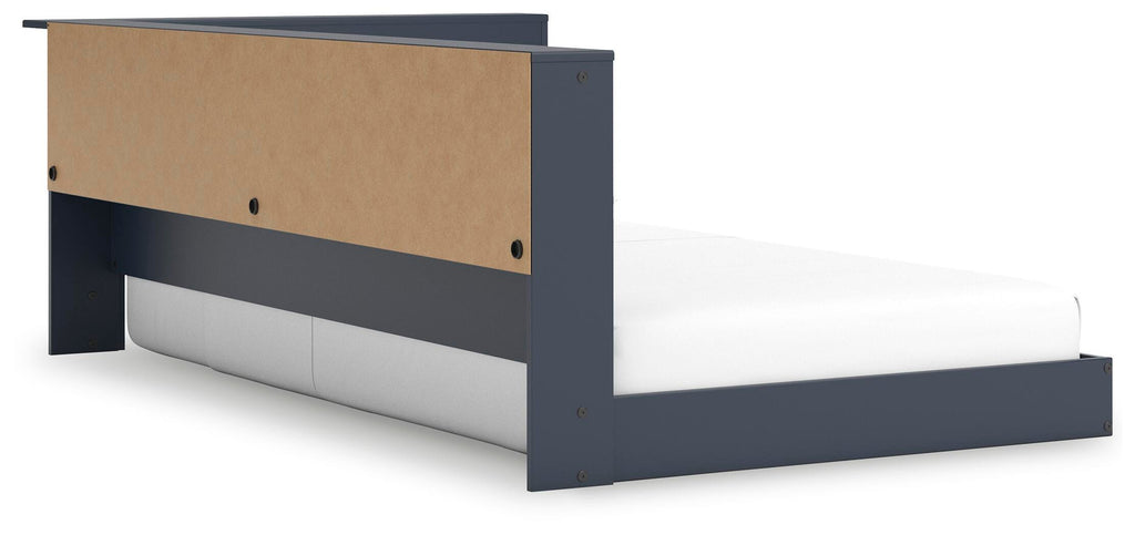 Simmenfort Twin Bookcase Storage Bed in Navy Blue, angle view