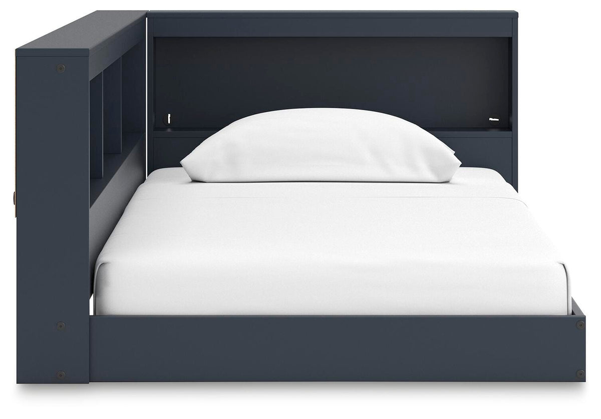 Simmenfort Twin Bookcase Storage Bed in Navy Blue, front view