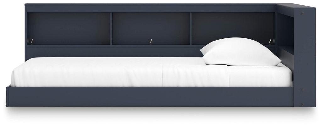Simmenfort Twin Bookcase Storage Bed in Navy Blue, alternate side view