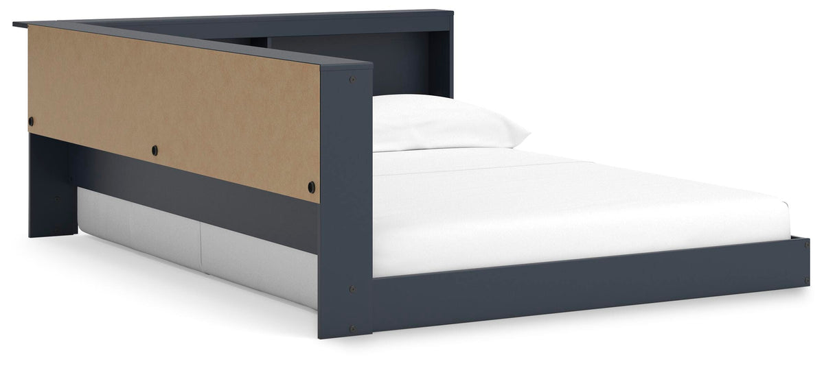 Simmenfort Full Bookcase Storage Bed in Navy Blue, angle view