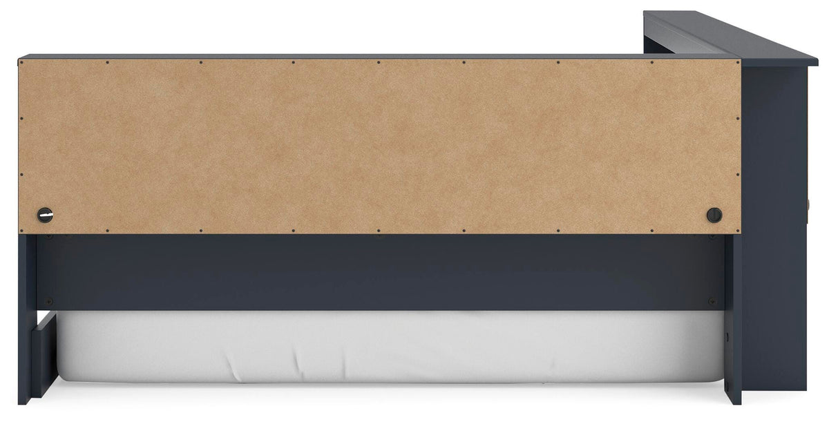 Simmenfort Full Bookcase Storage Bed in Navy Blue, back view