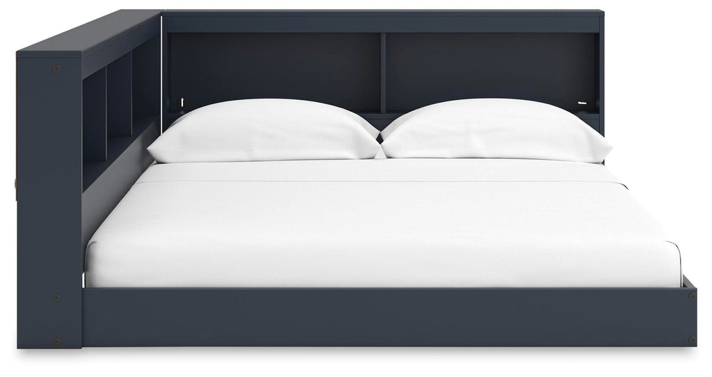 Simmenfort Full Bookcase Storage Bed in Navy Blue, front view