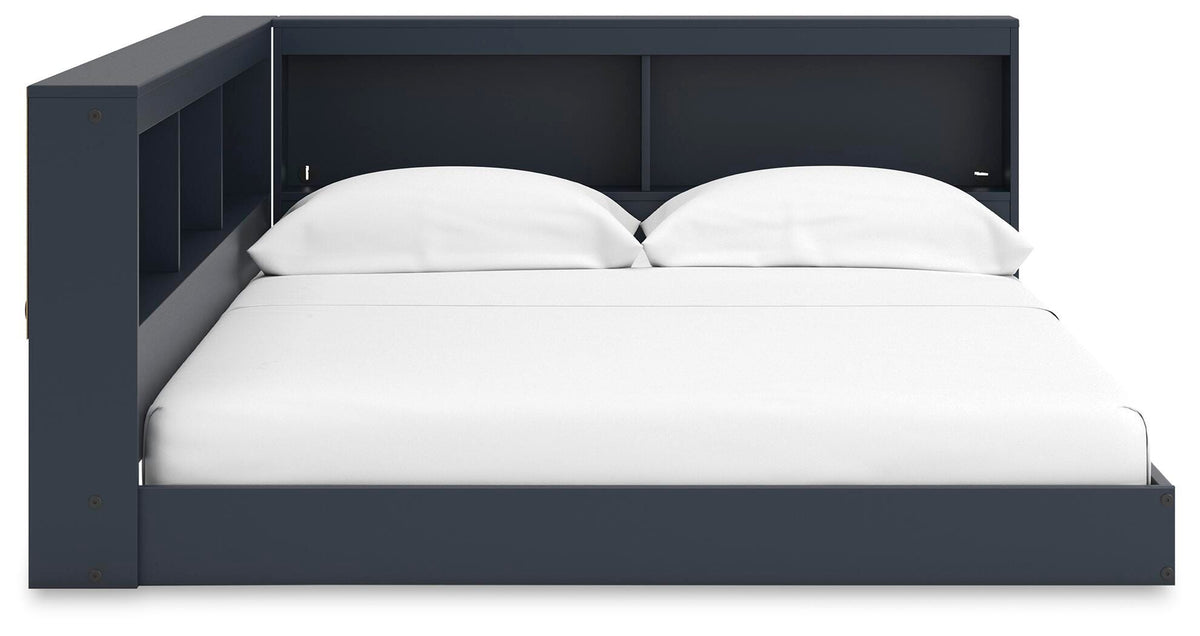 Simmenfort Full Bookcase Storage Bed in Navy Blue, front view