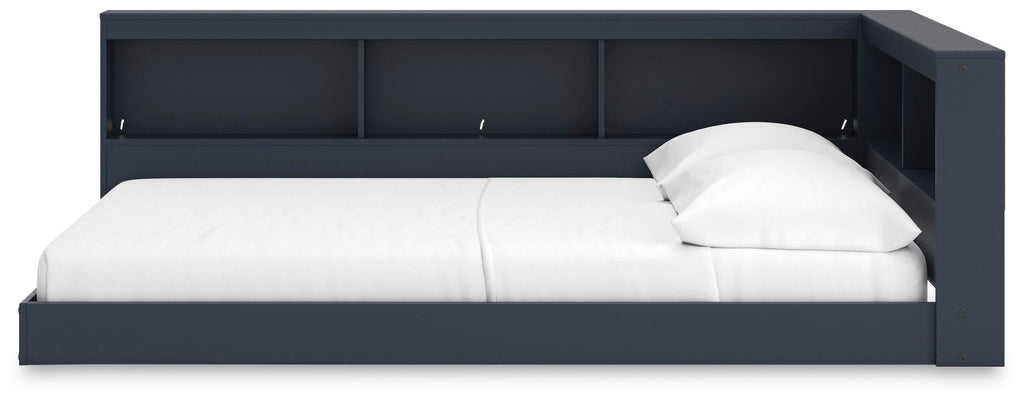 Simmenfort Full Bookcase Storage Bed in Navy Blue, alternate side view