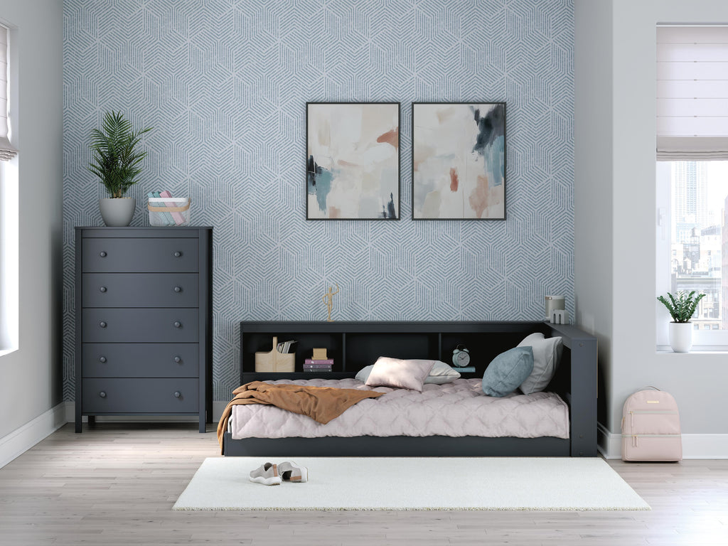Simmenfort Full Bookcase Storage Bed in Navy Blue, alternate view 11