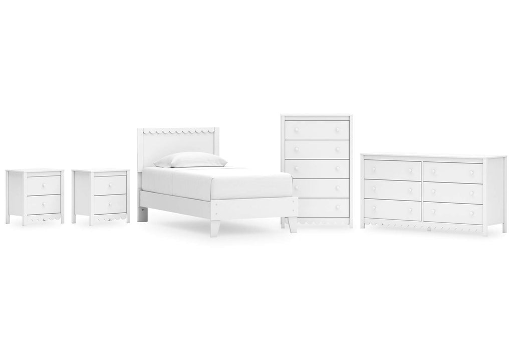 Hallityn Twin Panel Platform Bed, Dresser, Chest and 2 Nightstands