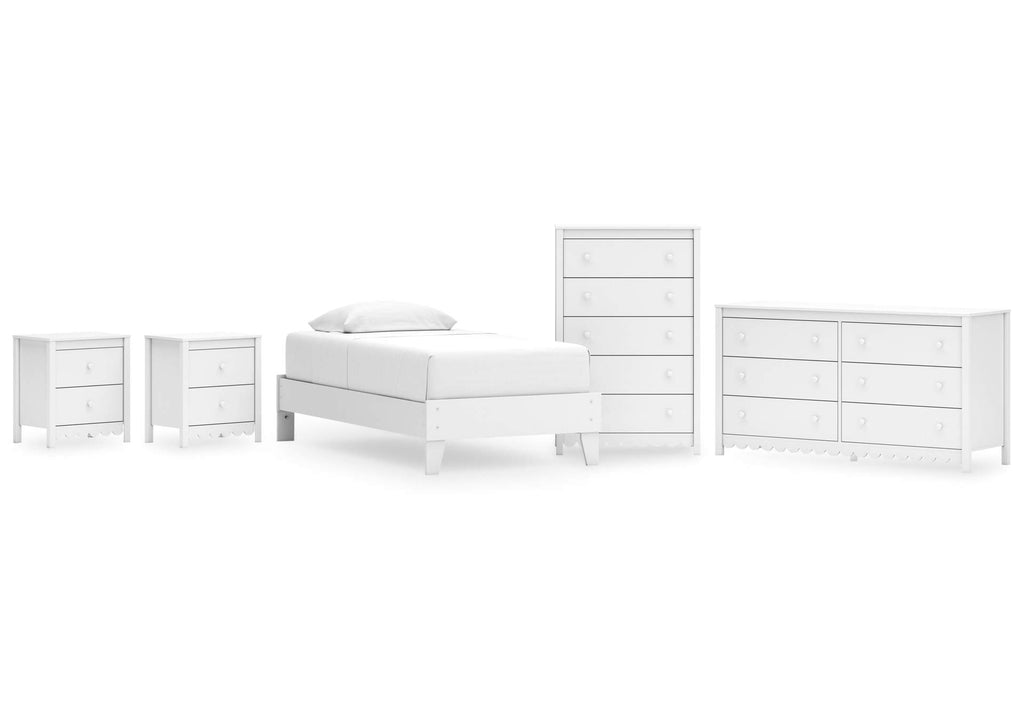 Hallityn Twin Platform Bed, Dresser, Chest and 2 Nightstands