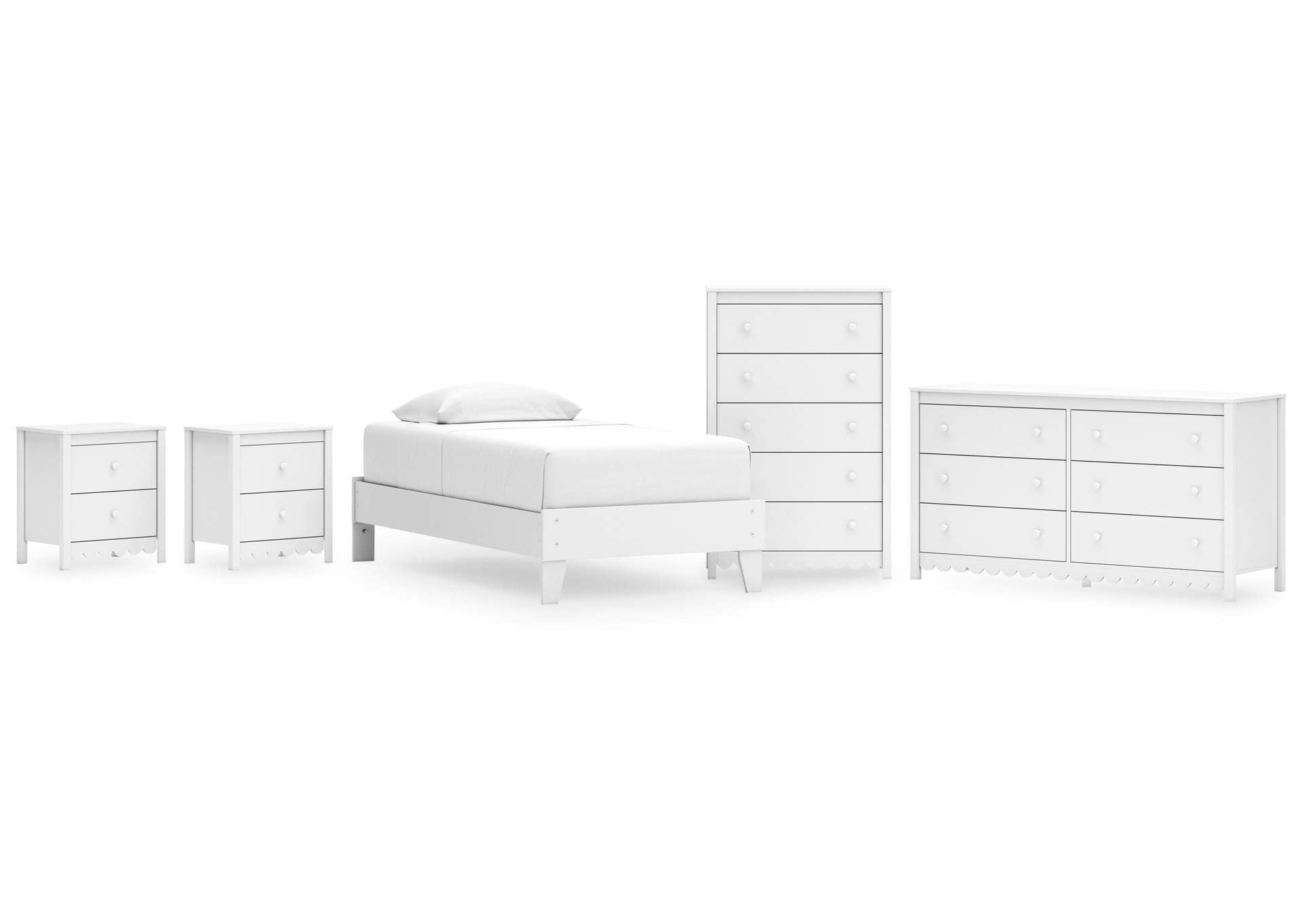 Hallityn Twin Platform Bed, Dresser, Chest and 2 Nightstands
