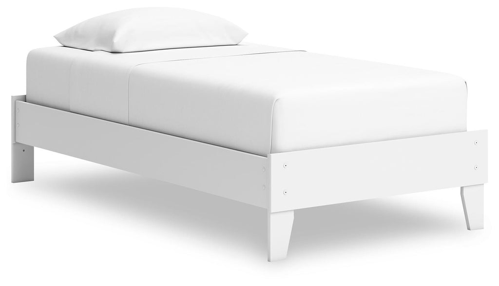 Hallityn Twin Platform Bed in White, angle view