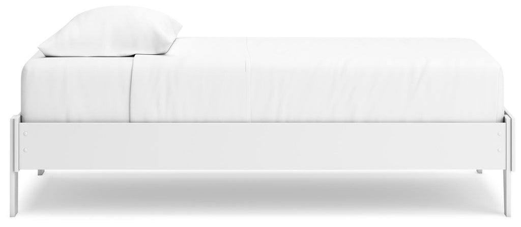 Hallityn Twin Platform Bed in White, side view