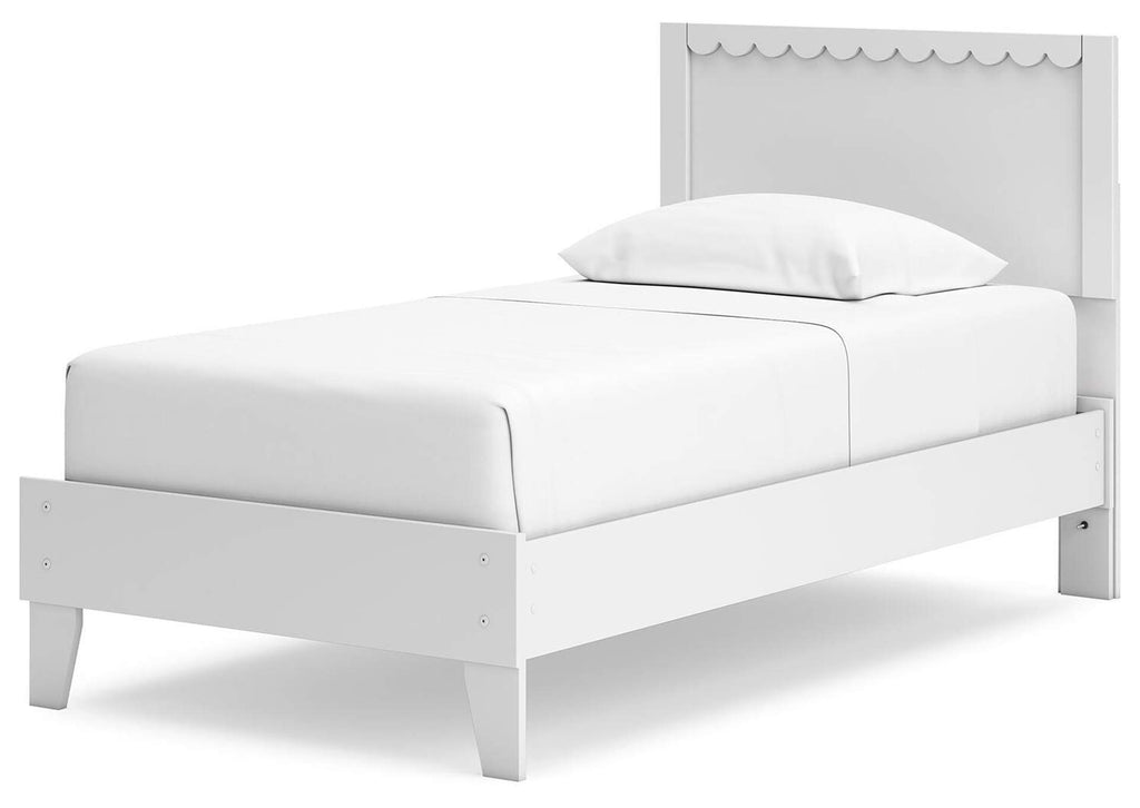 Hallityn Twin Panel Platform Bed, Dresser, Chest and 2 Nightstands angled view