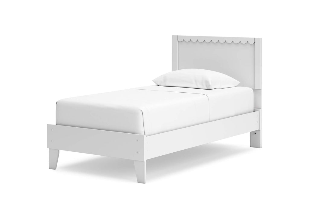 Hallityn Twin Panel Platform Bed, Dresser, Chest and Nightstand angled view