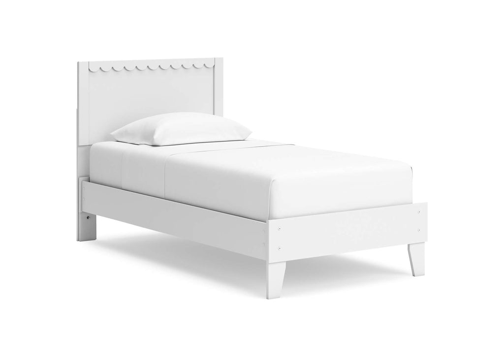 Hallityn Twin Panel Platform Bed, Dresser, Chest and Nightstand angled view