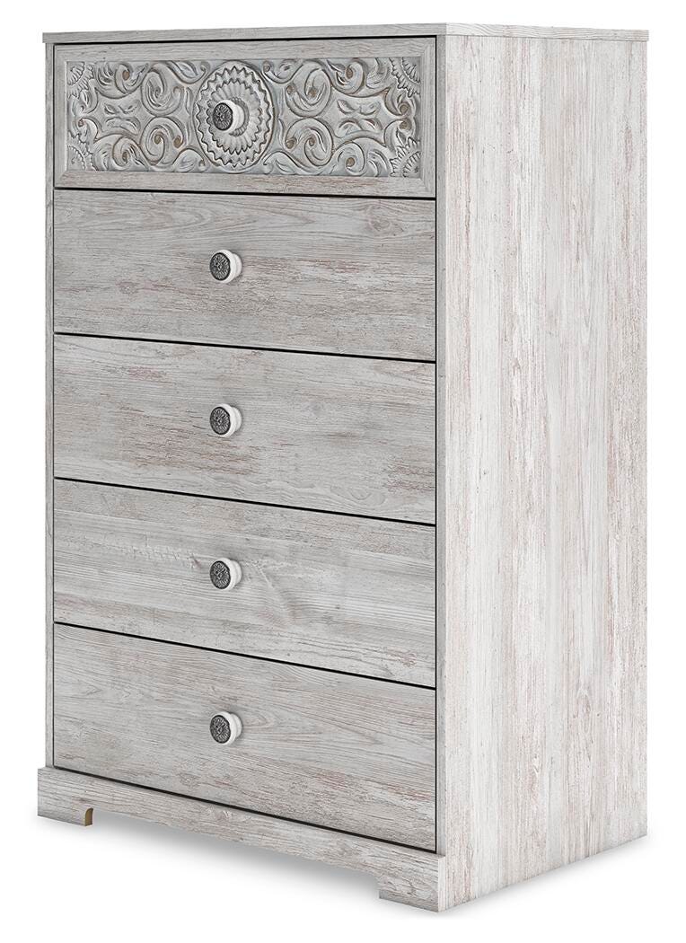 Paxberry Chest of Drawers in Whitewash, angle view
