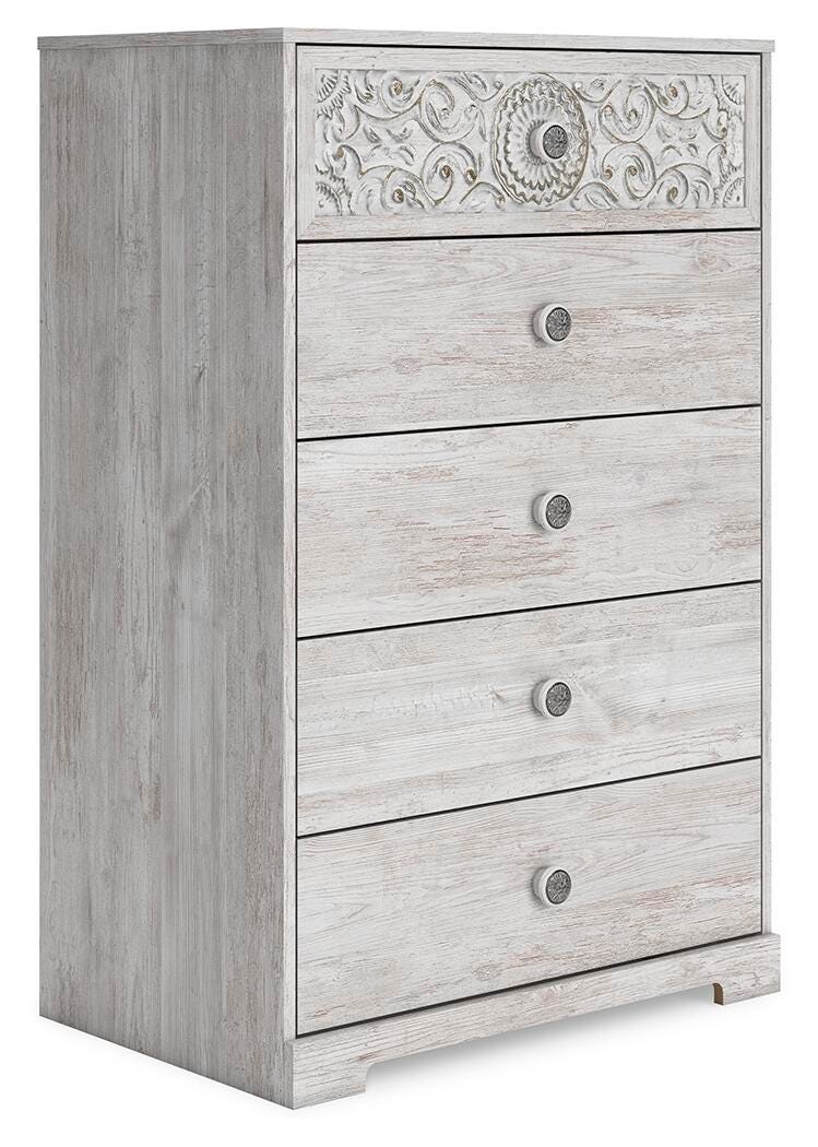 Paxberry Chest of Drawers in Whitewash, angle view