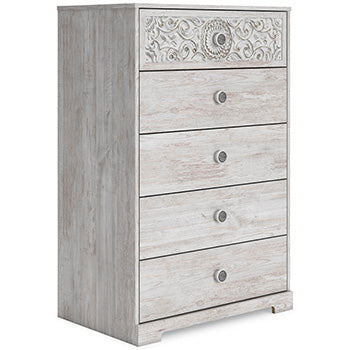 Paxberry Chest of Drawers in Whitewash, angle view