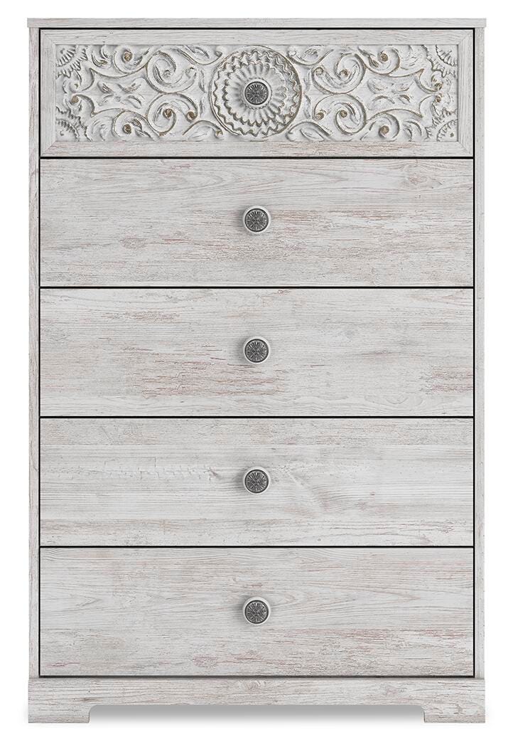 Paxberry Chest of Drawers in Whitewash, front view