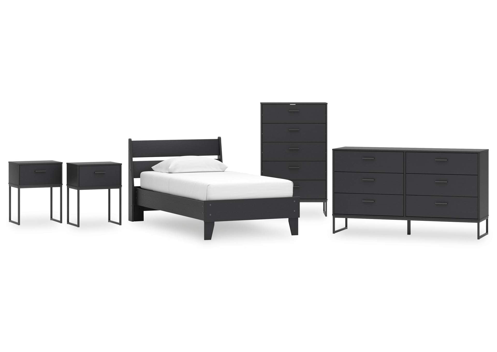 Socalle Twin Panel Platform Bed, Dresser, Chest and 2 Nightstands