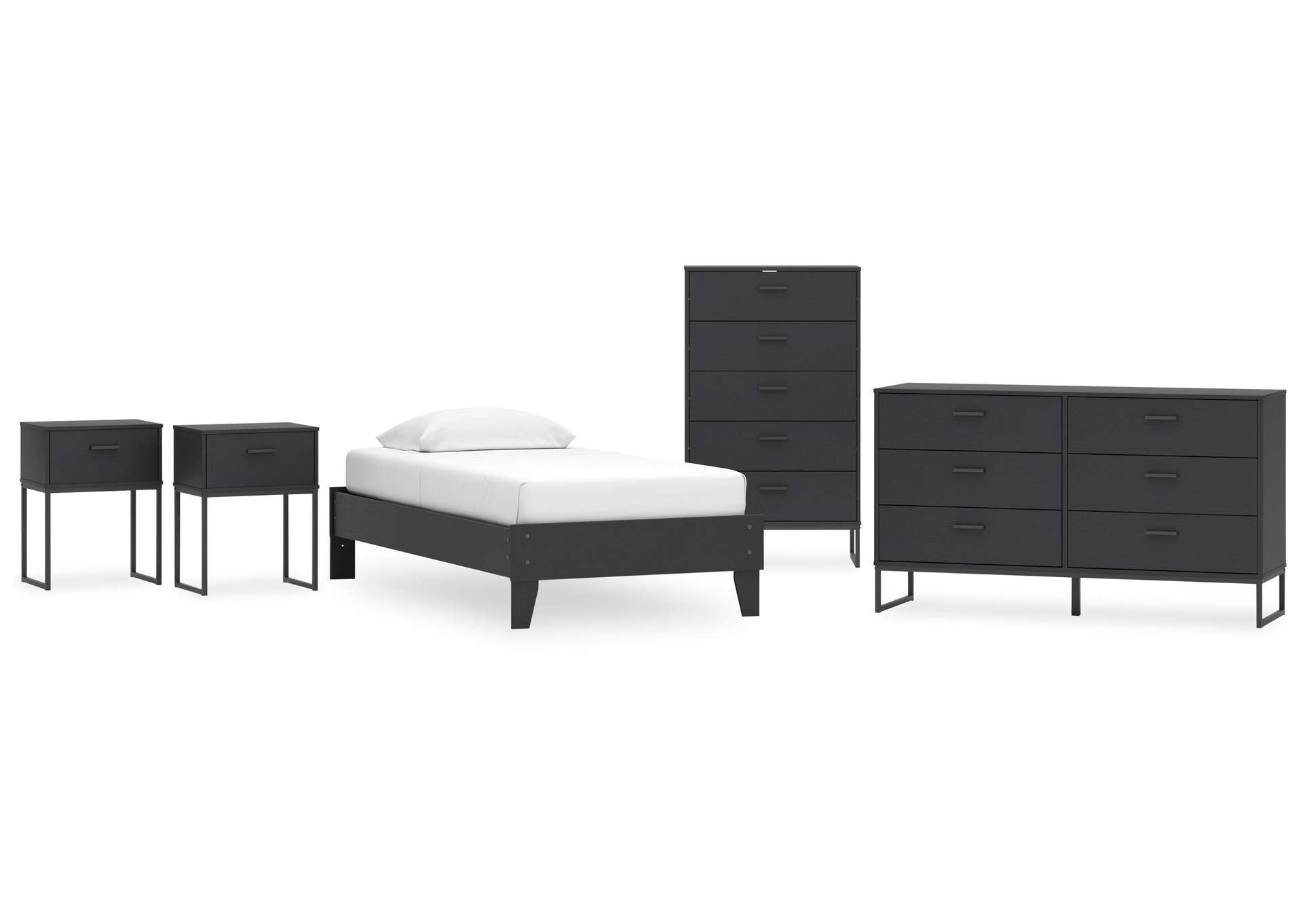 Socalle Twin Platform Bed, Dresser, Chest and 2 Nightstands