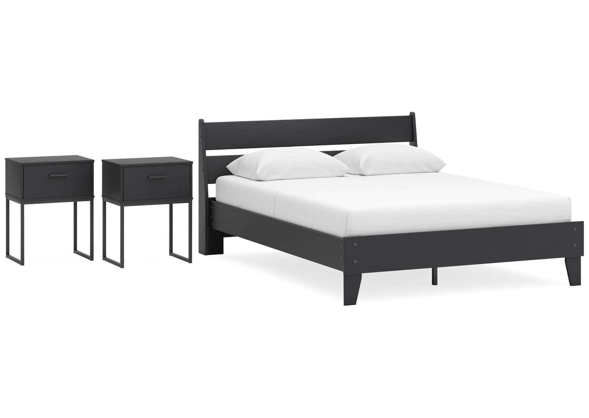 Socalle Queen Panel Platform Bed and 2 Nightstands