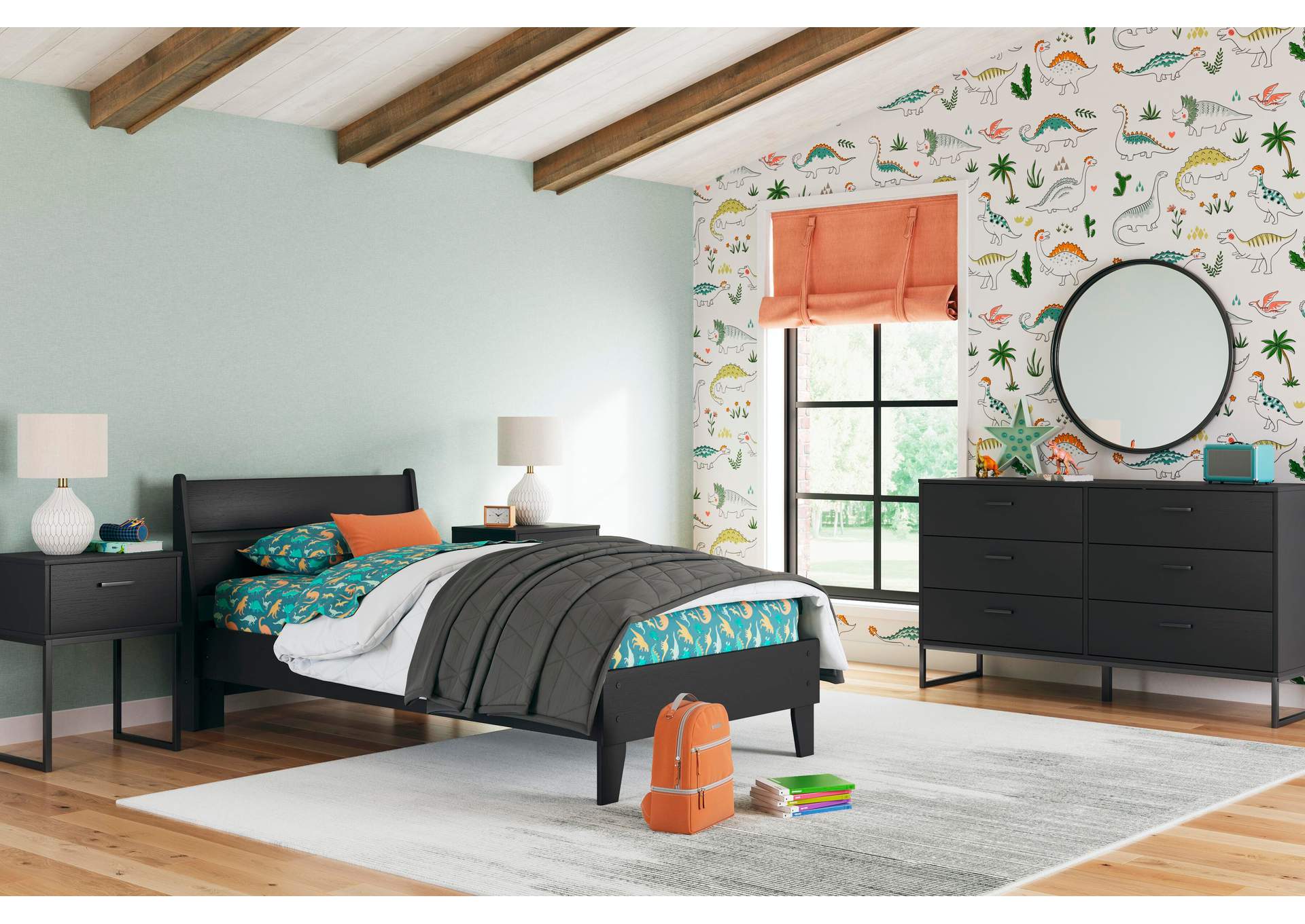 Socalle Twin Panel Platform Bed, Dresser, Chest and 2 Nightstands