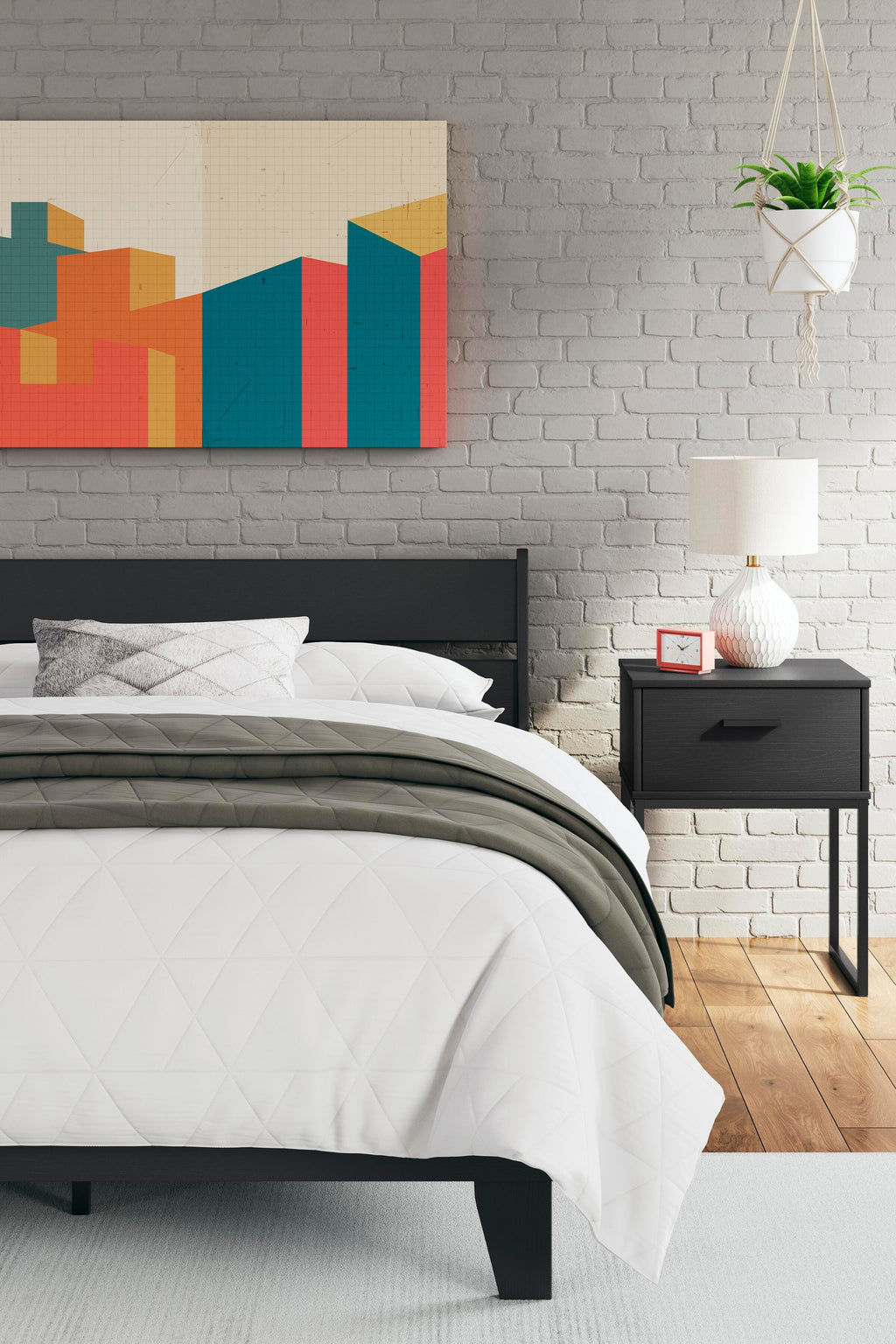 Socalle Full Panel Platform Bed in Black, lifestyle view