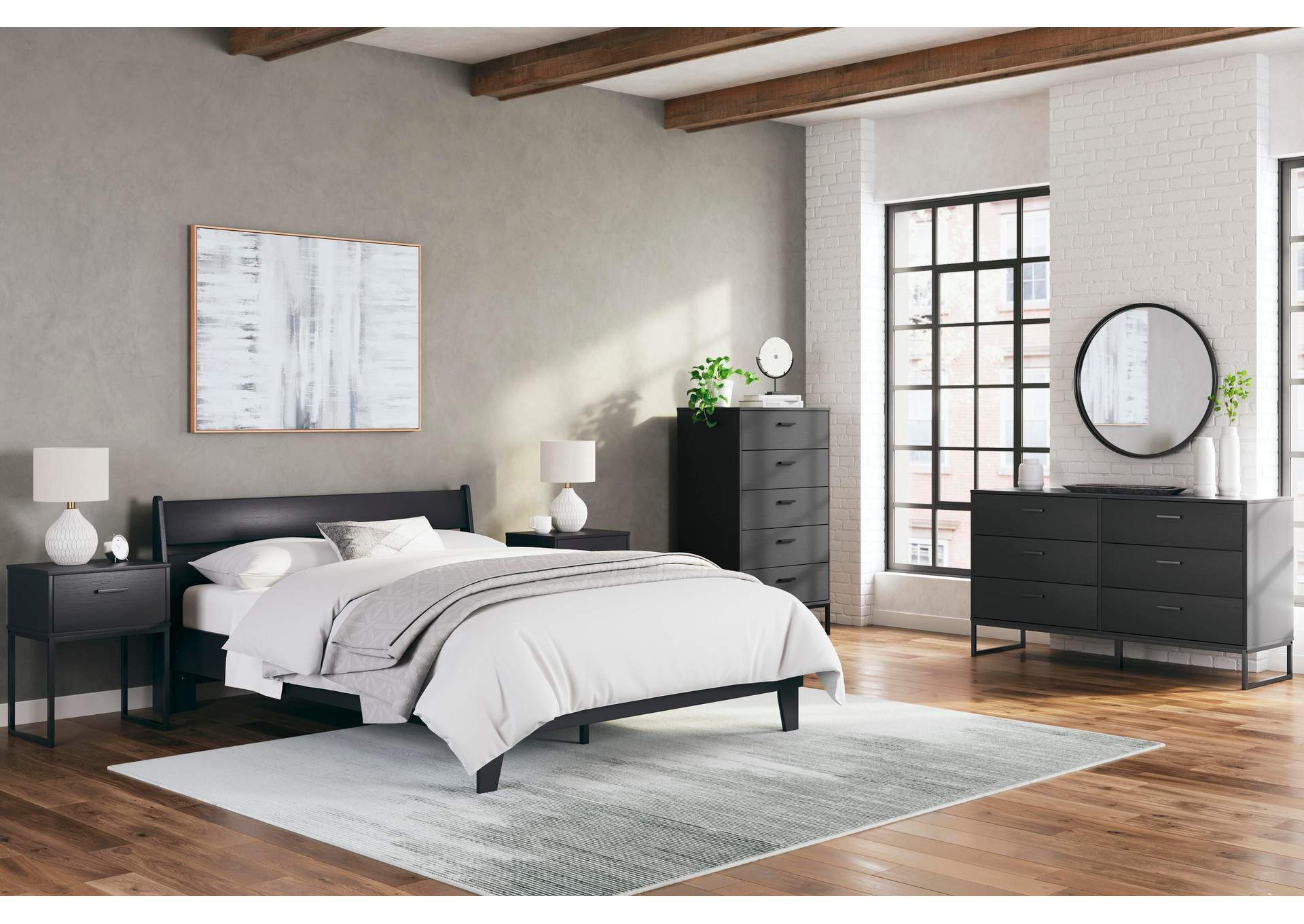 Socalle Queen Panel Platform Bed, Dresser, Chest and Nightstand