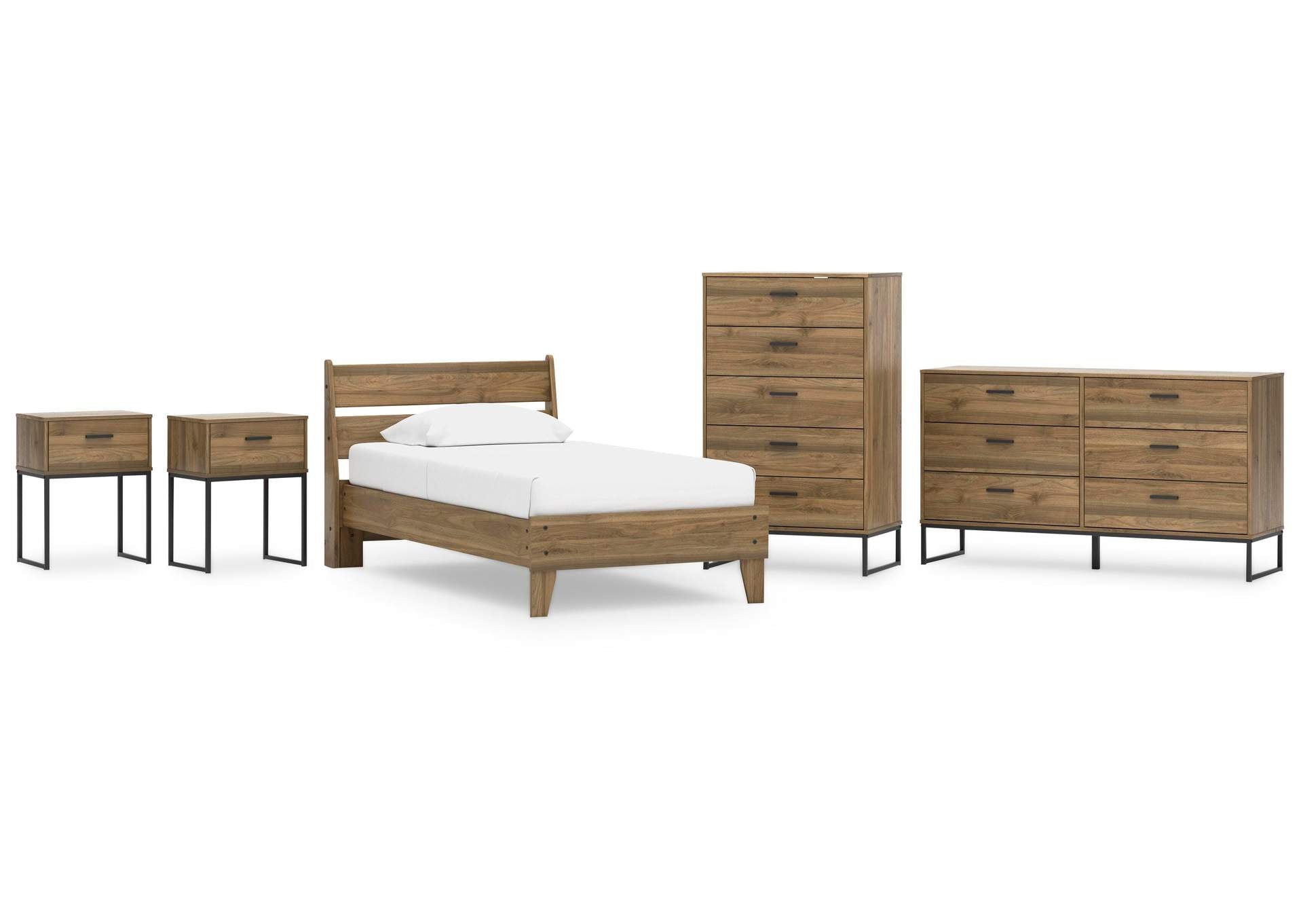 Deanlow Twin Platform Panel Bed, Dresser, Chest and 2 Nightstands