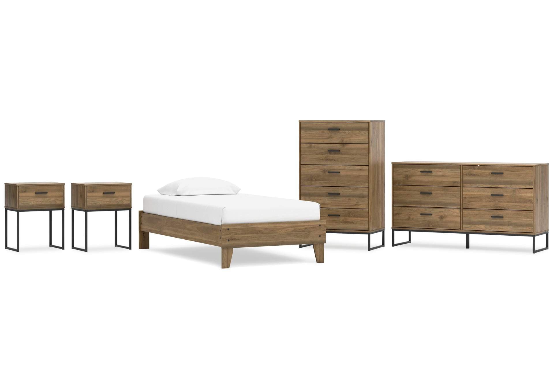 Deanlow Twin Platform Bed, Dresser, Chest and 2 Nightstands