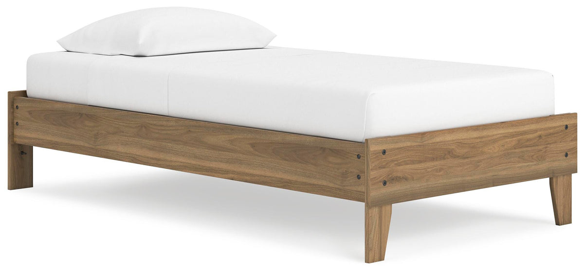 Deanlow Twin Platform Bed in Honey, angle view