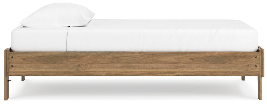 Deanlow Twin Platform Bed in Honey, side view