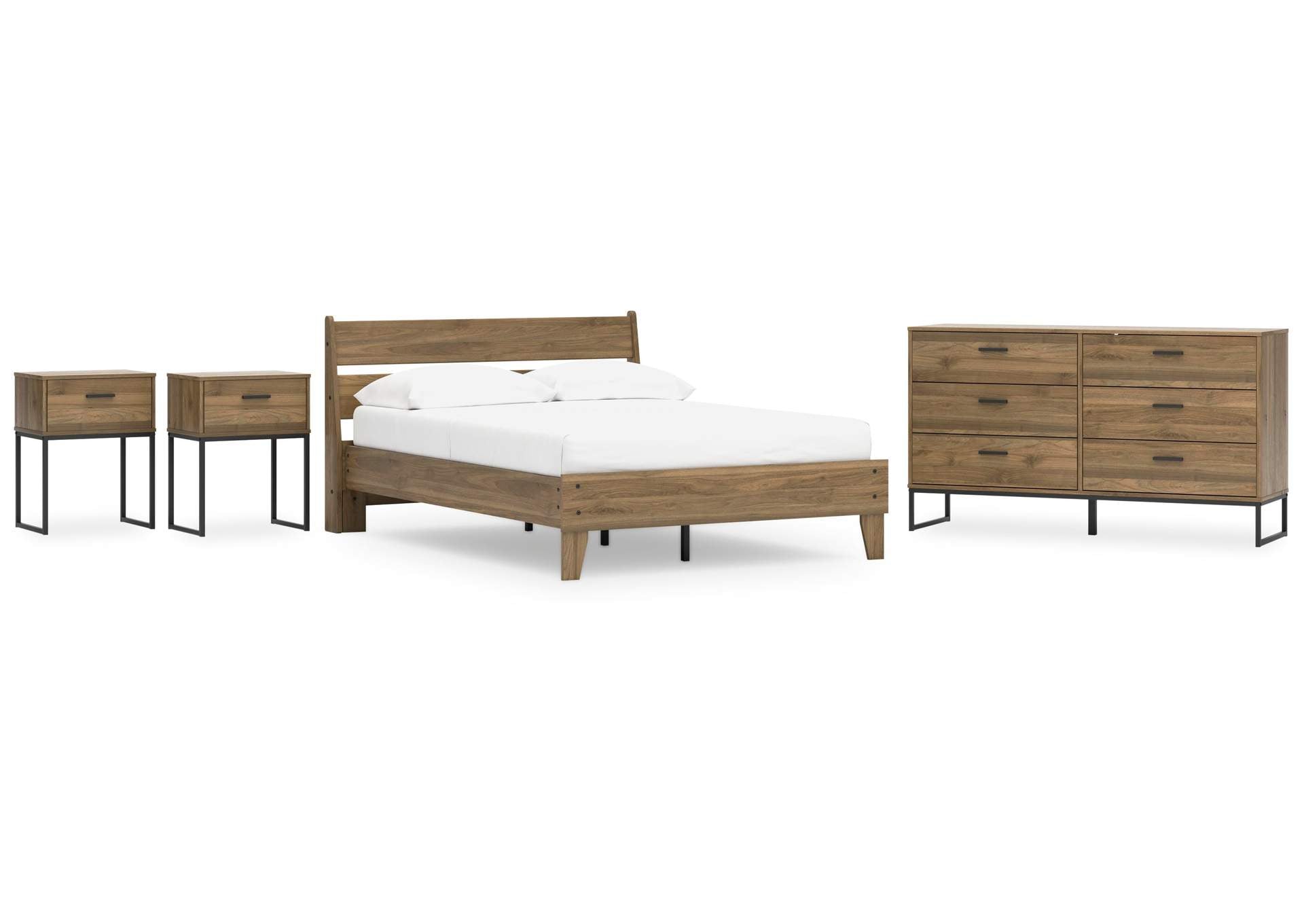 Deanlow Full Platform Panel Bed, Dresser and 2 Nightstands