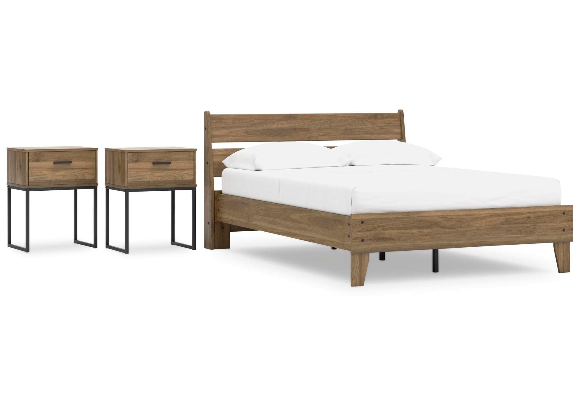Deanlow Full Platform Panel Bed and 2 Nightstands