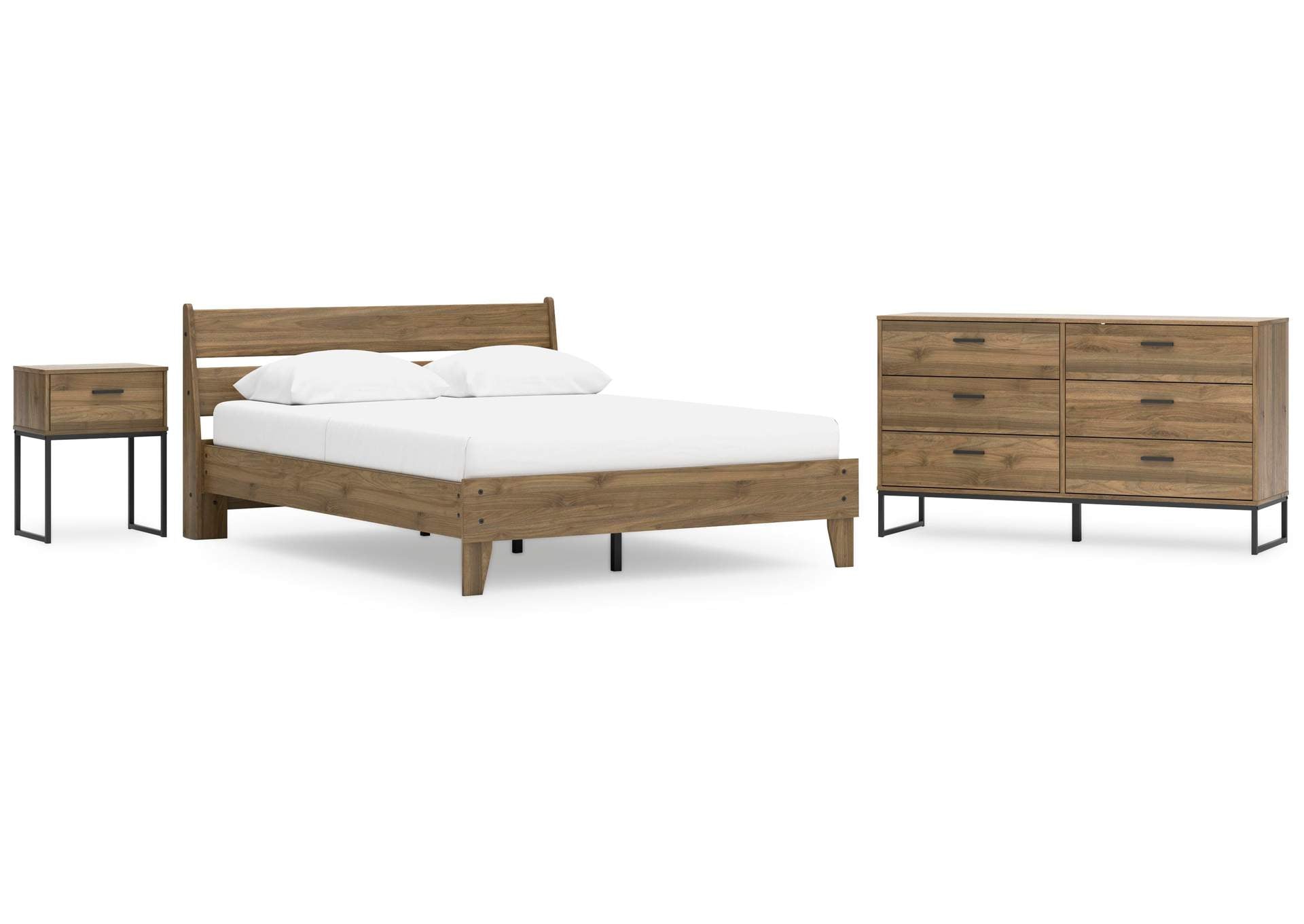 Deanlow Queen Platform Panel Bed, Dresser and Nightstand