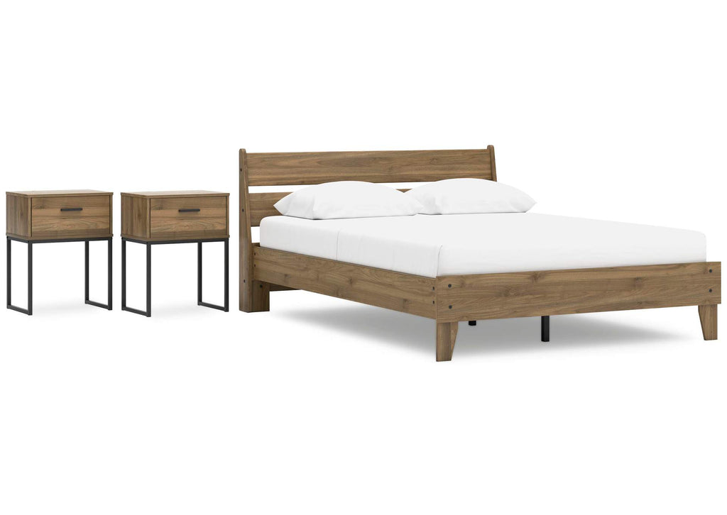 Deanlow Queen Platform Panel Bed and 2 Nightstands