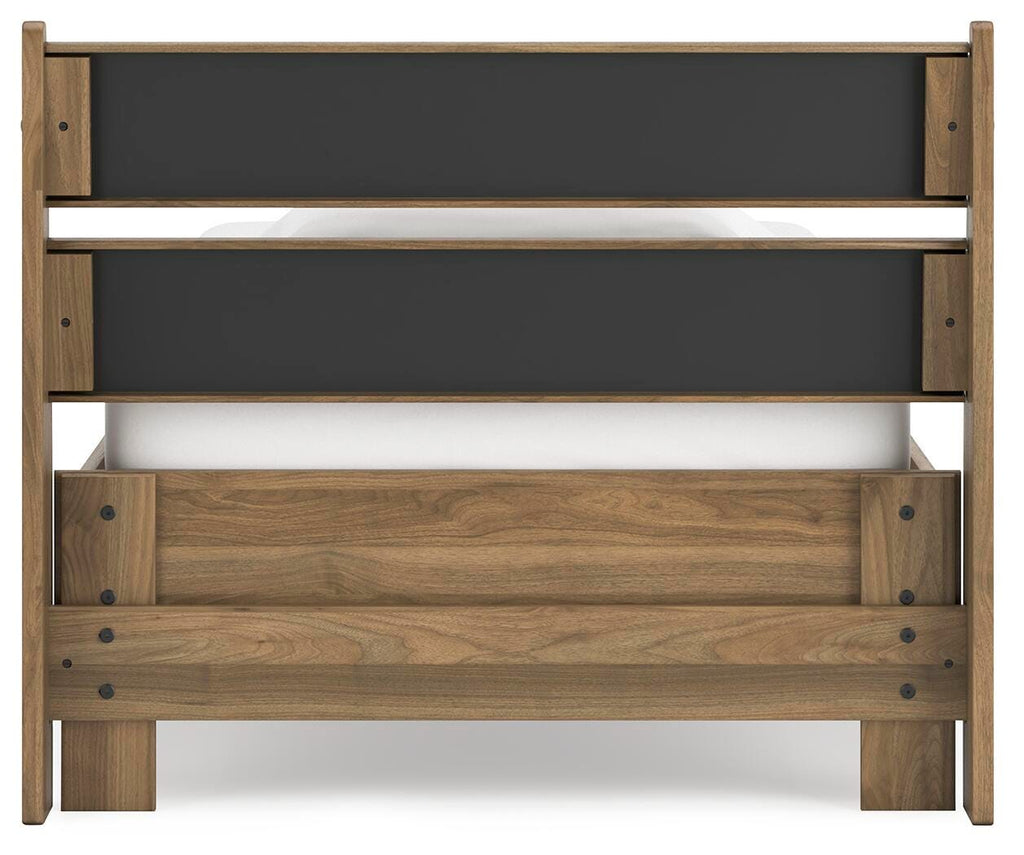 Deanlow Twin Platform Panel Bed in Honey, back view