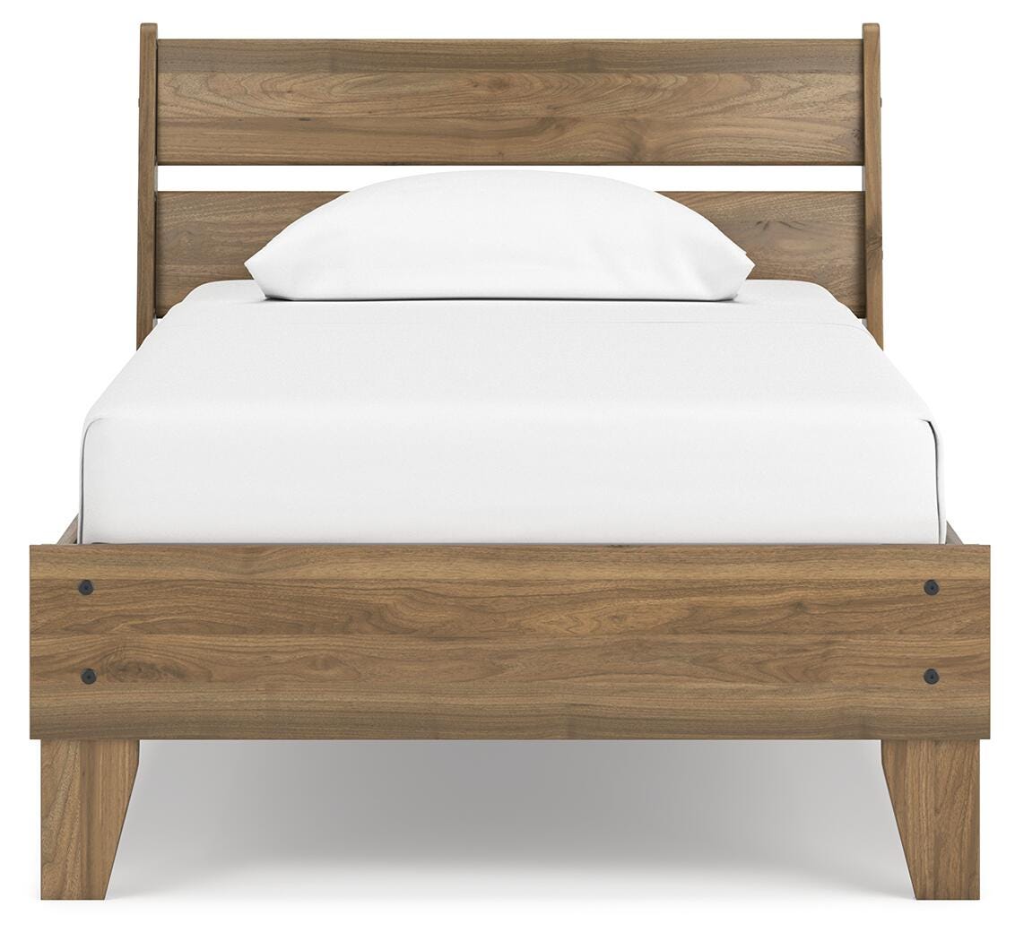 Deanlow Twin Platform Panel Bed in Honey, front view