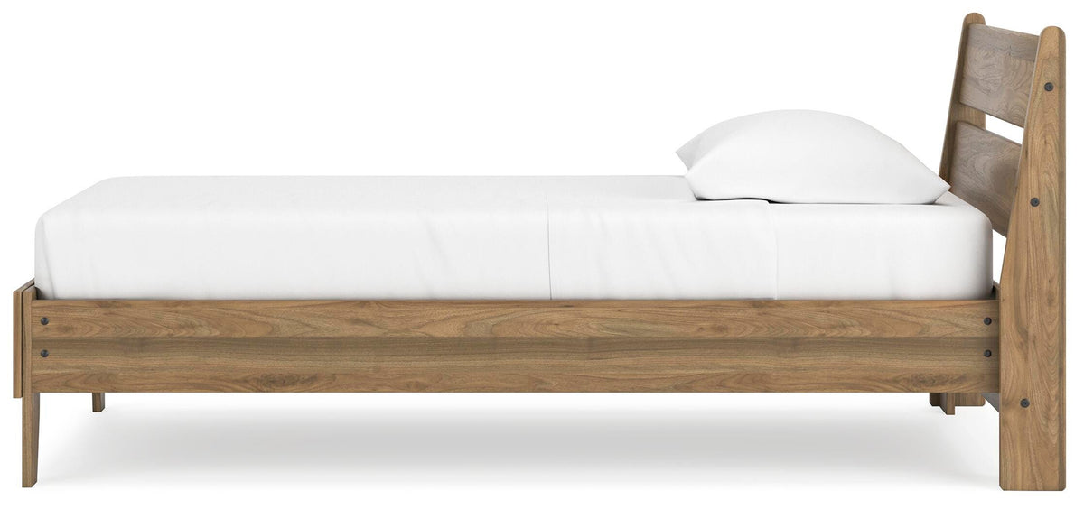 Deanlow Twin Platform Panel Bed in Honey, alternate side view