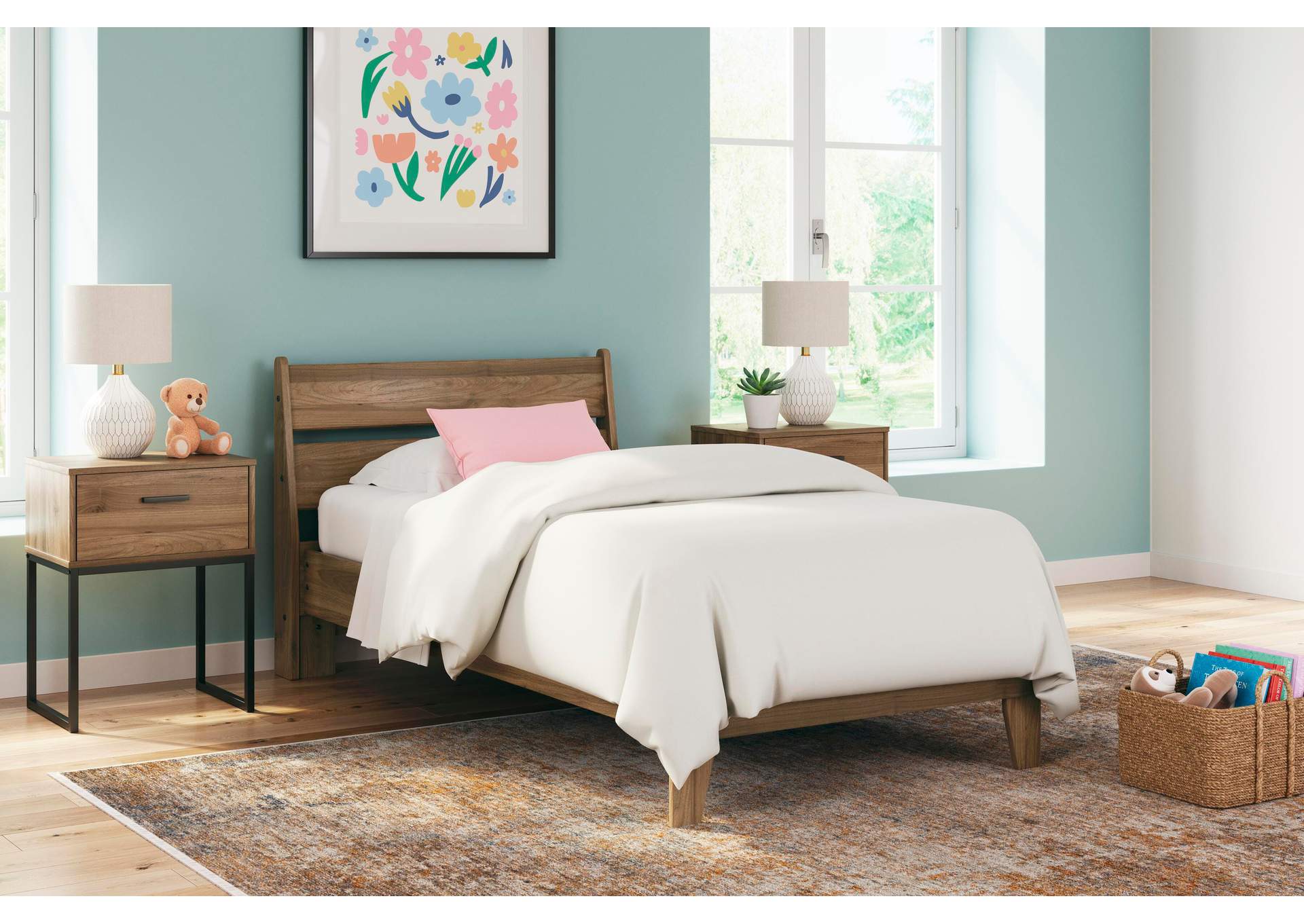 Deanlow Twin Platform Panel Bed, Dresser and 2 Nightstands