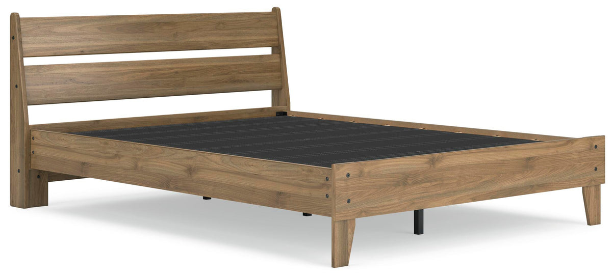 Deanlow Queen Platform Panel Bed in Honey, angle view