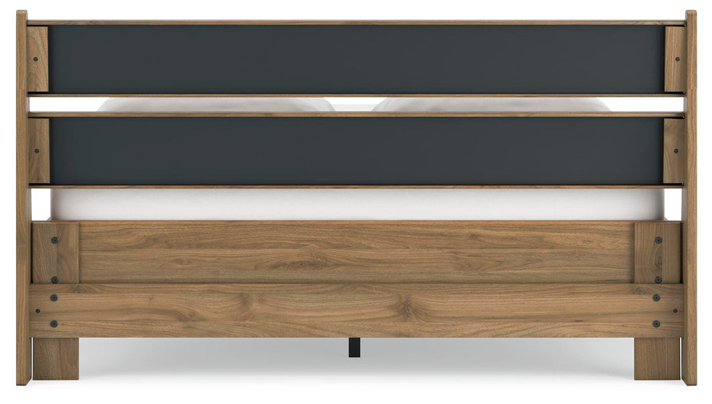 Deanlow Queen Platform Panel Bed in Honey, back view