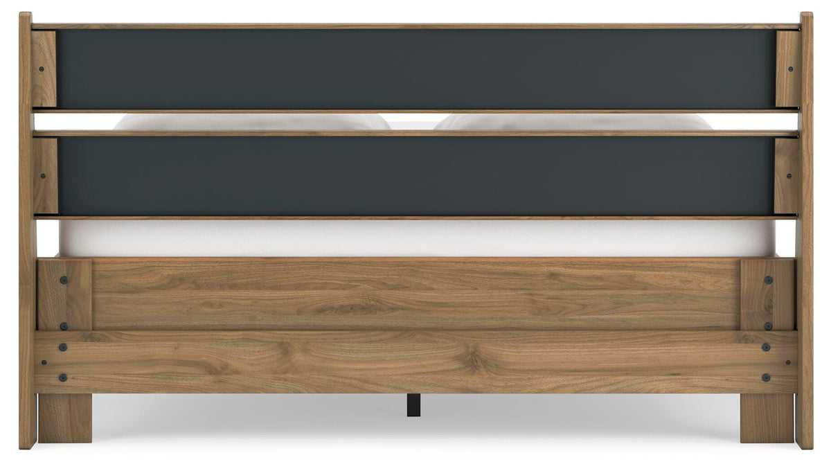 Deanlow Queen Platform Panel Bed in Honey, back view